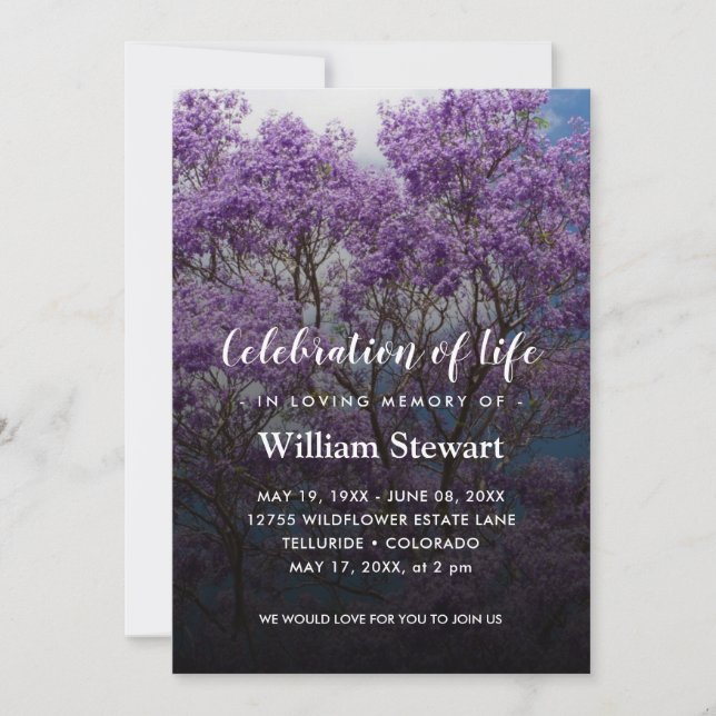 Jacaranda Tree Funeral | Celebration of Life Invitation (Front)