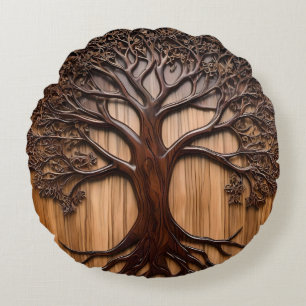 Jacaranda Tree: Nature's Artistry in Wood, Round Cushion