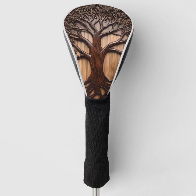 Jacaranda Tree Wood Carving, Golf Head Cover (Front)