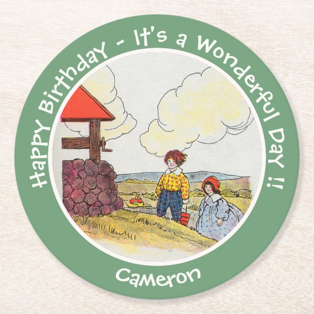 Jack and Jill Mother Goose Birthday Party Items  Round Paper Coaster (Front)