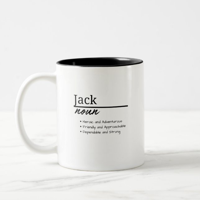 Jack, Boy Personalised Name Definition Two-Tone Coffee Mug (Left)