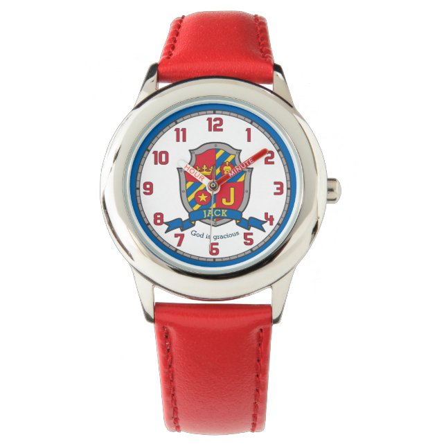Jack boys name meaning crest red blue yellow lion watch (Front)