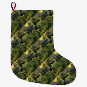 Jack Frost In Blue Grey and Yellow Abstract Art Large Christmas Stocking