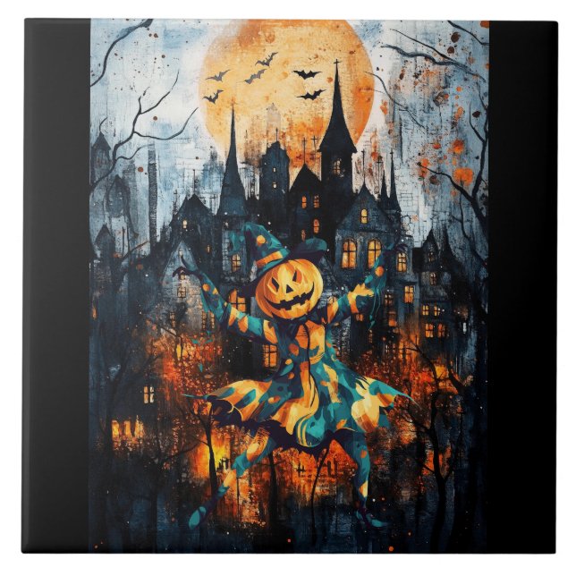 JACK LANTERN CAN'T WAIT FOR HALLOWEEN CERAMIC TILE (Front)