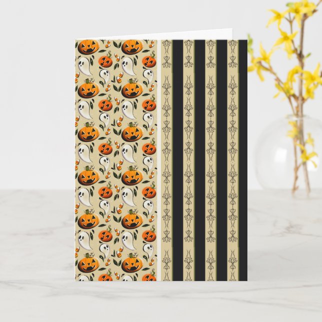 Jack-o-Ghost Yellow Stripes Card (Yellow Flower)