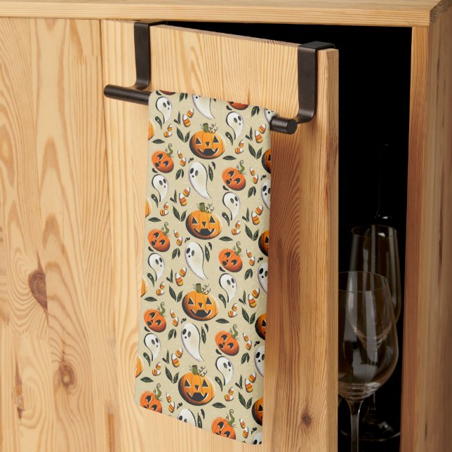 Jack-o-Ghost Yellow Tea Towel (Thirds Fold)