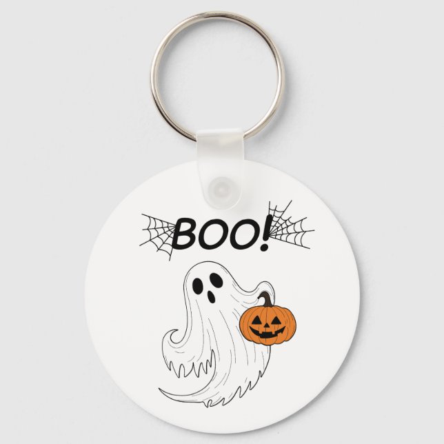 Jack-o’-lantern and A White Ghost Boo Halloween Key Ring (Front)