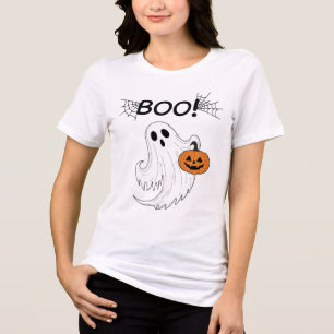 Jack-o’-lantern and A White Ghost Boo Halloween Tri-Blend Shirt