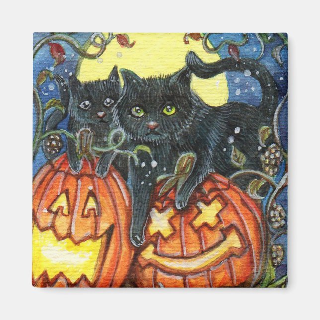 Jack-O'-Lantern and Black Cats Magnet (Front)