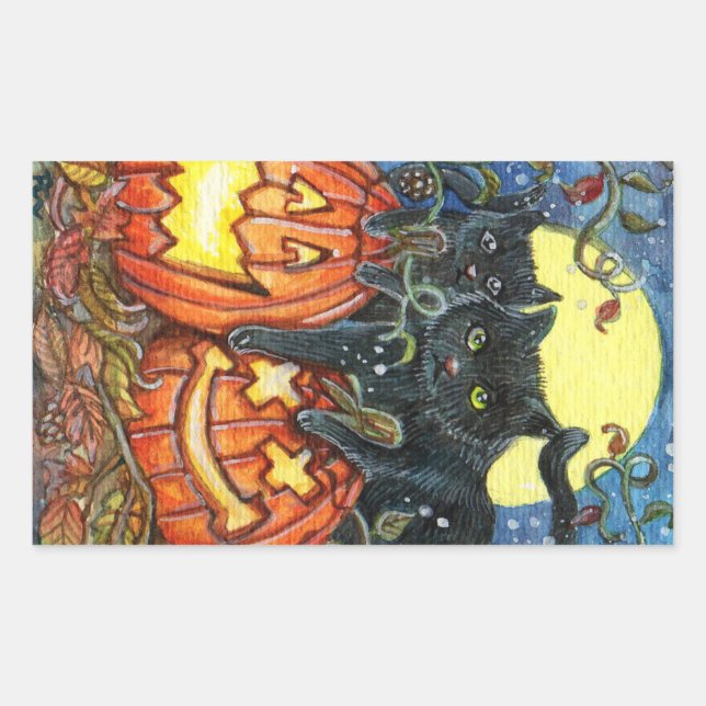 Jack-O'-Lantern and Black Cats Rectangular Sticker (Front)