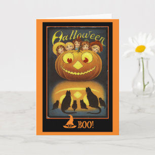 Jack o' Lantern and Black Cats Vintage Halloween   Card