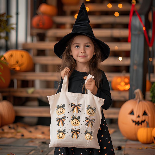 Jack-O-Lantern and Bows Canvas Tote Bag (Creator Uploaded)