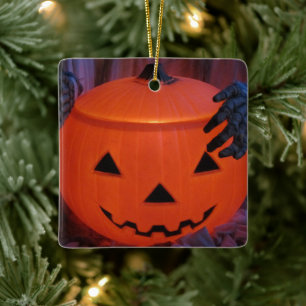 Jack o' Lantern and Skeleton Hand Square Ornament