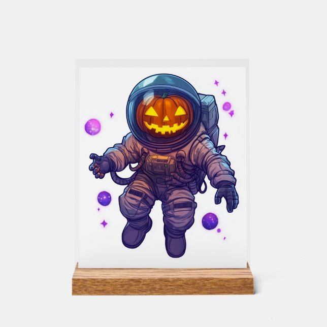 Jack-o'-Lantern Astronaut Acrylic Sign (Front)
