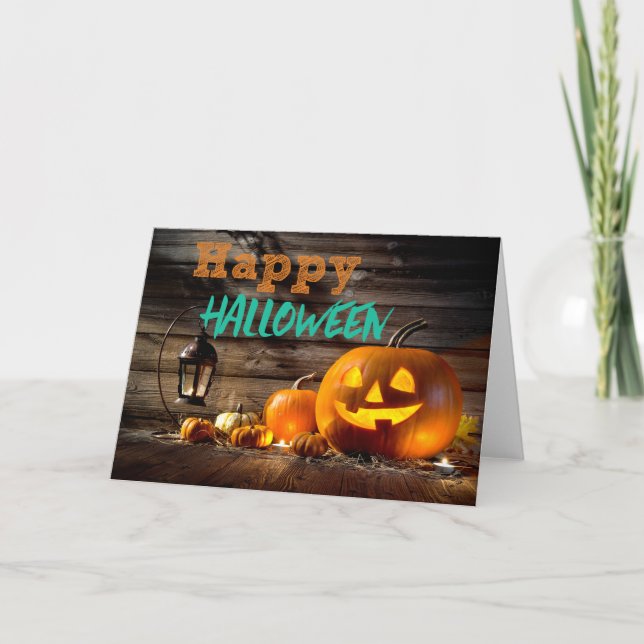 Jack-O-Lantern Autumn Pumpkin Happy Halloween Card (Front)