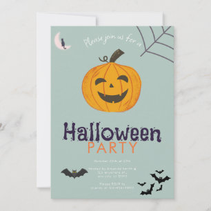 Jack-O' Lantern Bats Moon Halloween Party Invitation