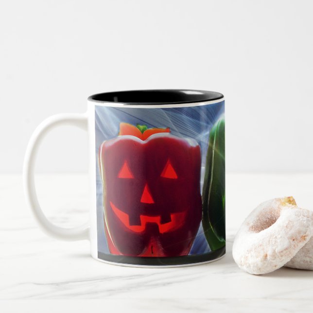 Jack O Lantern Bell Peppers Mug (With Donut)