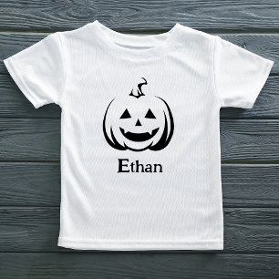 Jack O Lantern Black and White Cute Halloween Name Toddler T-Shirt