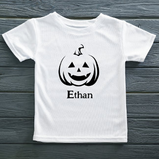 Jack O Lantern Black and White Cute Halloween Name Toddler T-Shirt