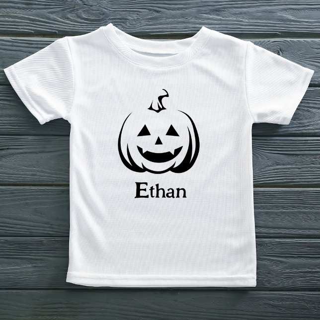 Jack O Lantern Black and White Cute Halloween Name Toddler T-Shirt (Creator Uploaded)