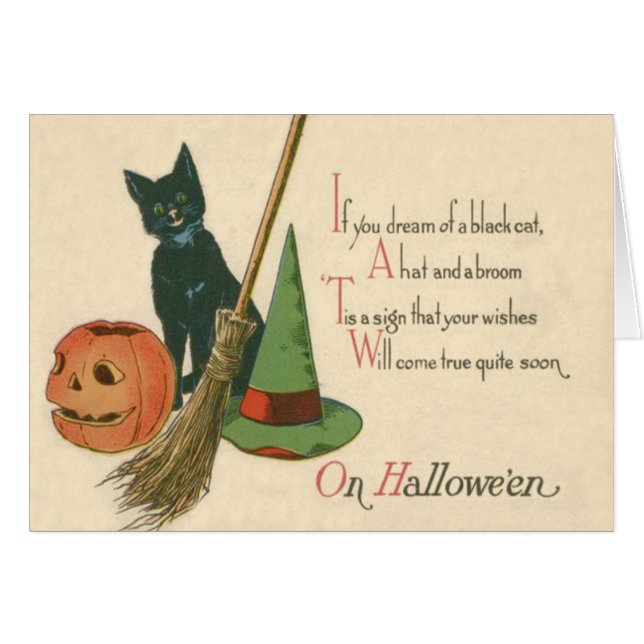 Jack O' Lantern Black Cat Witch's Hat Broom (Front Horizontal)