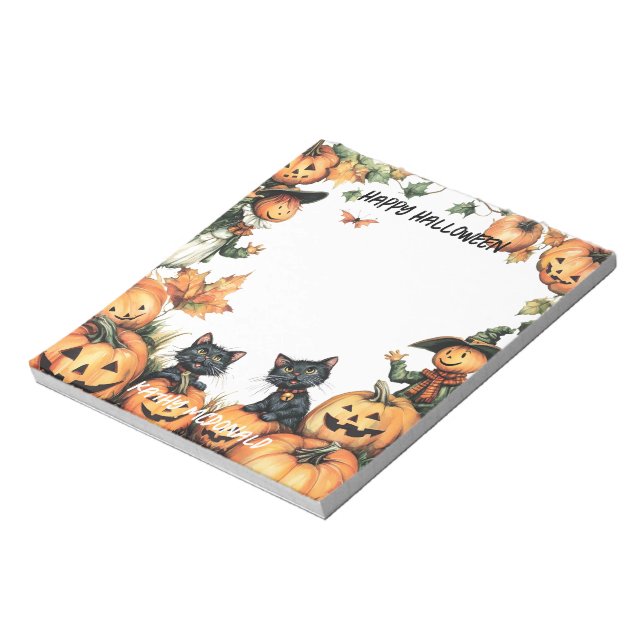 Jack o Lantern, Black Cats and Scarecrow  Notepad (Rotated)
