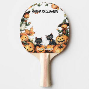 Jack o Lantern, Black Cats and Scarecrow Ping Pong Paddle