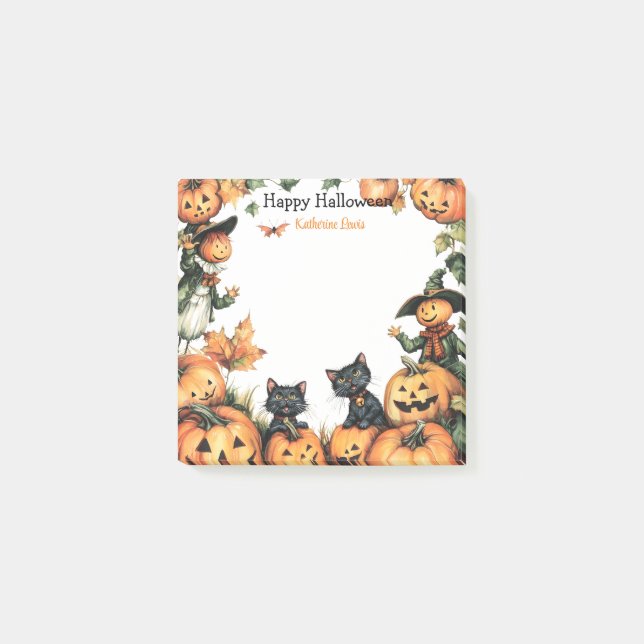 Jack o Lantern, Black Cats and Scarecrow  Post-it Notes (Front)