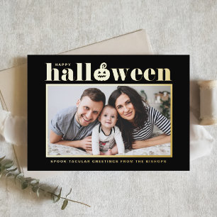 Jack-o'-lantern Black Photo Happy Halloween Foil Holiday Card