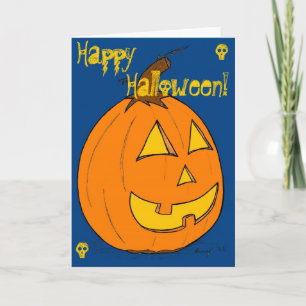 Jack o' Lantern Blue "Happy Halloween" Card