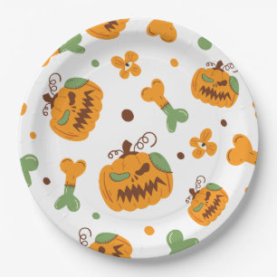 Jack-o-Lantern & Bones Spooky Halloween Paper Plate
