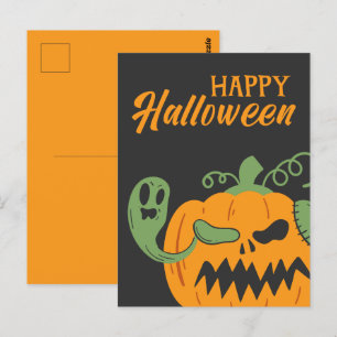 Jack-o'-Lantern & Bones Spooky Halloween Postcard