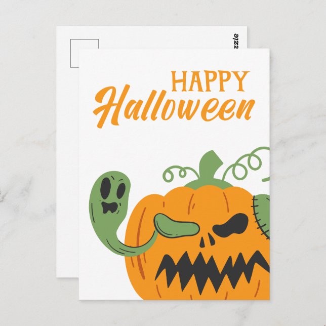 Jack-o'-Lantern & Bones Spooky Halloween Postcard (Front/Back)