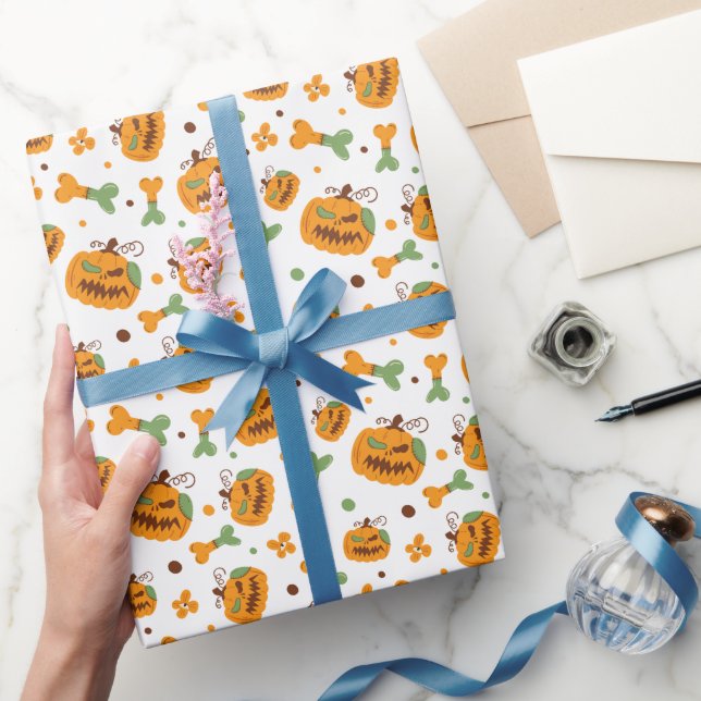 Jack-o-Lantern & Bones Spooky Halloween  Wrapping Paper (Gifting)