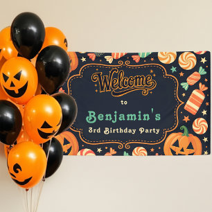 Jack-O'-Lantern & Candy Halloween Birthday Party  Banner