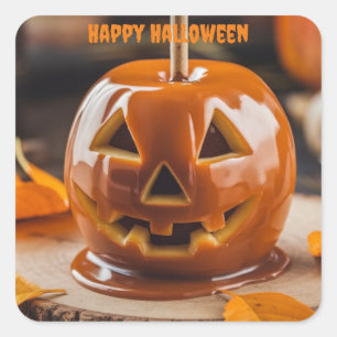 jack o lantern carved carmel apple halloween square sticker
