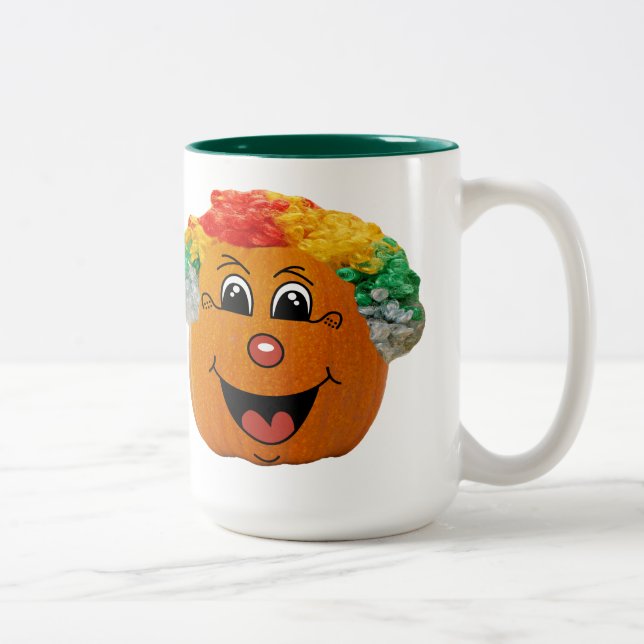 Jack o' Lantern Clown Face, Halloween Pumpkin Two-Tone Coffee Mug (Right)