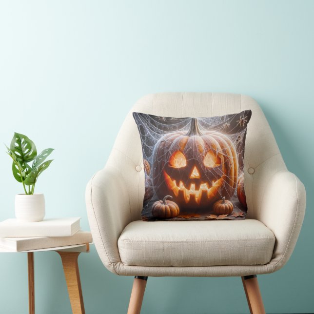 Jack-o-lantern Covered In Spider Webs Cushion (Chair)