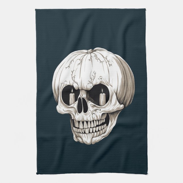 Jack O Lantern Cranium Halloween Gothic Tea Towel (Vertical)