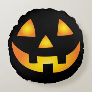 Jack O Lantern Creepy Pumpkin Face Halloween Round Cushion