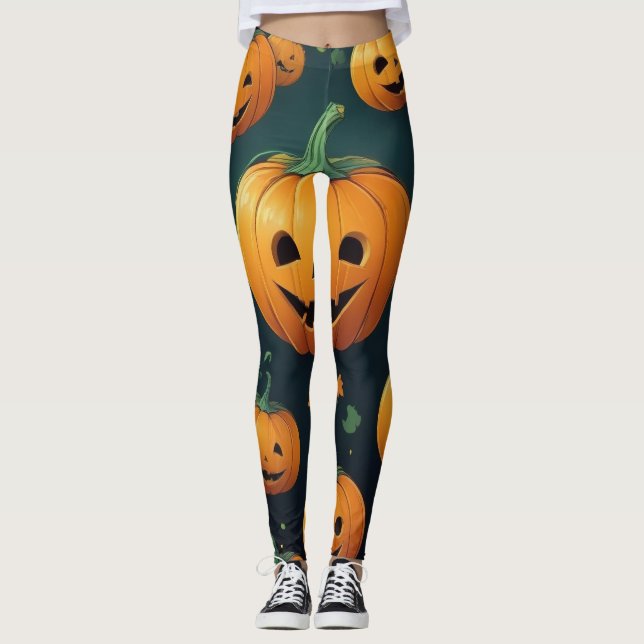 Jack-O-Lantern Delight - Pumpkin Pattern Leggings (Front)
