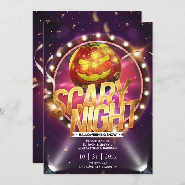 Jack-O-Lantern Disco Ball Adult Halloween Party Invitation (Front/Back)