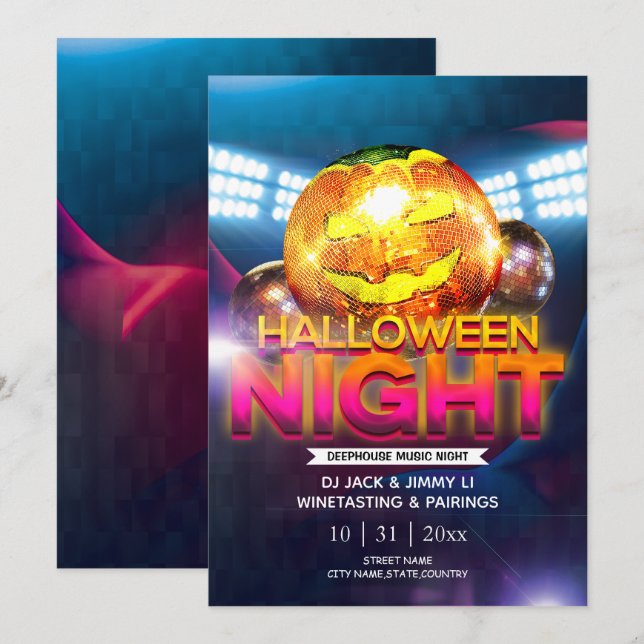 Jack-O-Lantern Disco Ball Adult Halloween Party Invitation (Front/Back)