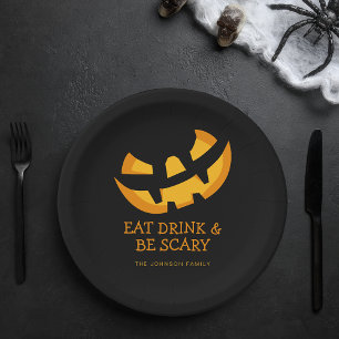 Jack-O-Lantern Eat Drink and Be Scary Paper Plate