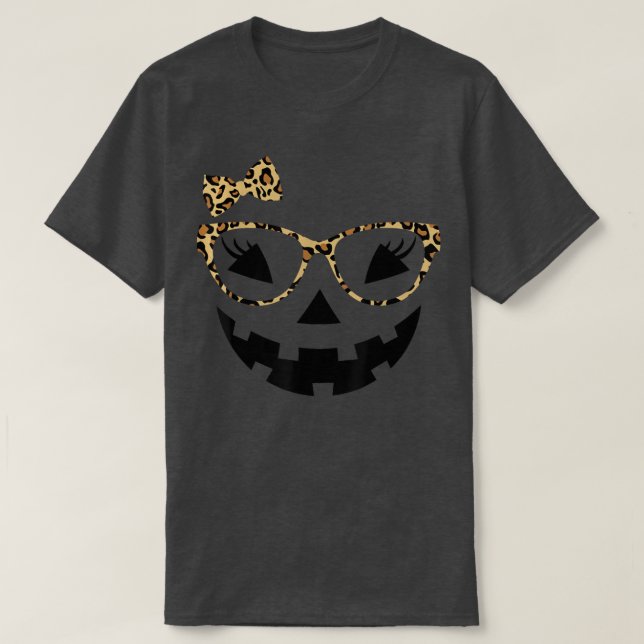 Jack O Lantern Face Leopard Glasses Halloween Pump T-Shirt (Design Front)