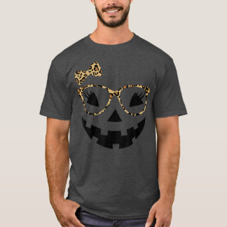 Jack O Lantern Face Leopard Glasses Halloween Pump T-Shirt