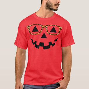 Jack O Lantern Face Leopard Glasses Halloween Pump T-Shirt