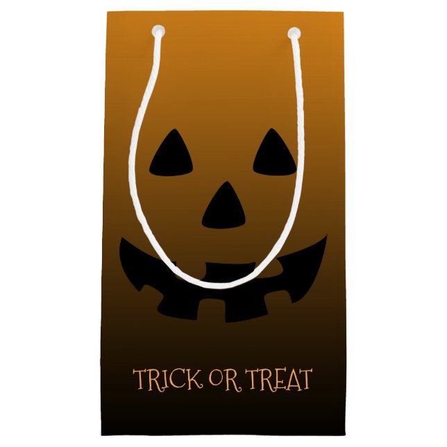 jack o' lantern face on orange small gift bag (Front)