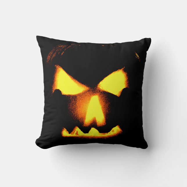 Jack-O-Lantern Face Orange  Cushion (Front)