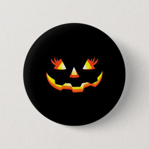 Jack O Lantern Face Pumpkin Eyelashes Halloween Co 6 Cm Round Badge